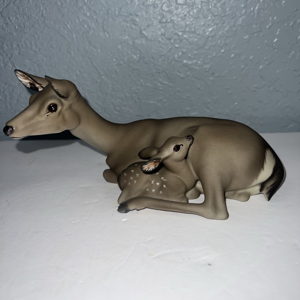 Rare Fawn And Doe Matte Porcelain Figurine Sculpture By C. Martinu Made In Spain